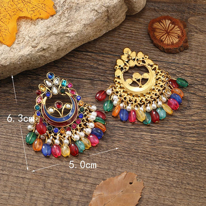 Bohemian foreign trade European and American national romantic Sumi beaded beaded earrings ear ornaments exaggerated temperament