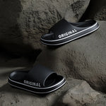 Feslishoet Women Letter Slippers Beach Slides Solid Color Mens Thick Sole Indoor Bathroom Anti Slip Shoes Summer Couple Sandals