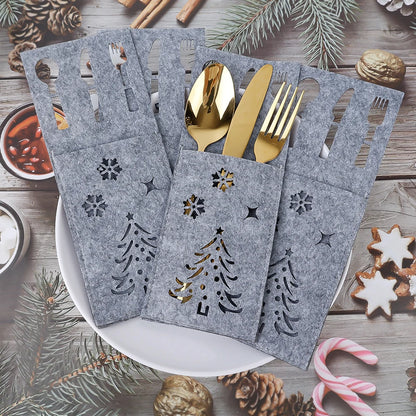 4Pcs Xmas Cutlery Bag Tableware Fork Knife Storage Organizer Dinnerware Cover For Christmas Navidad New Year Table Decorations