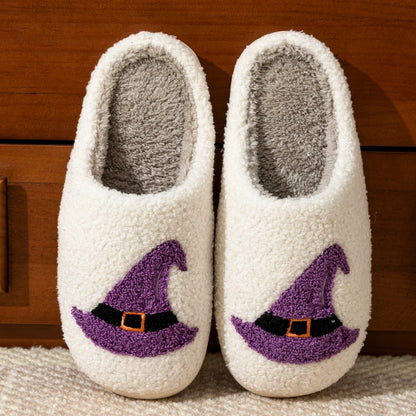 Fashion Women's Slippers Halloween Purple Elegant Witch Hat Bedroom Warm Soft Breath Sole Anti-slip Concise Party Cotton Shoes
