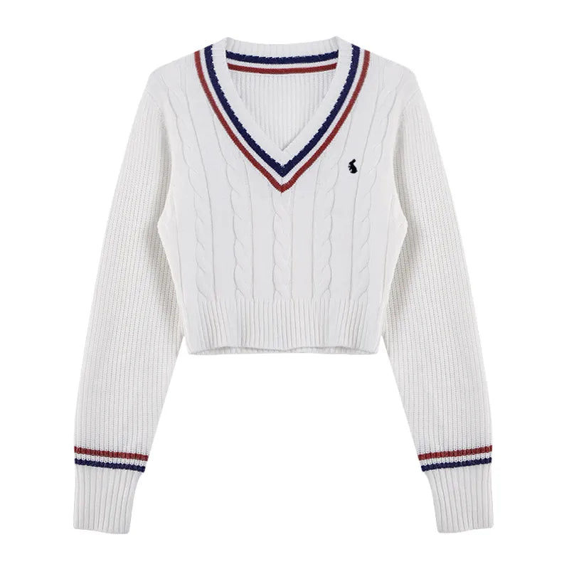 YuooMuoo Korean Fashion Sweaters Women Autumn V-neck Y2K Cartoon Embroidery Knitted Tops Winter Soft Basic Long Sleeve Pullovers