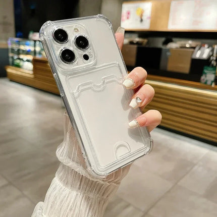 Transparent Card Holder Bag Case For iPhone 17 16 15 14 Plus 13 12 11 Pro Max Slot Wallet Back Cover For iPhone Shockproof Case
