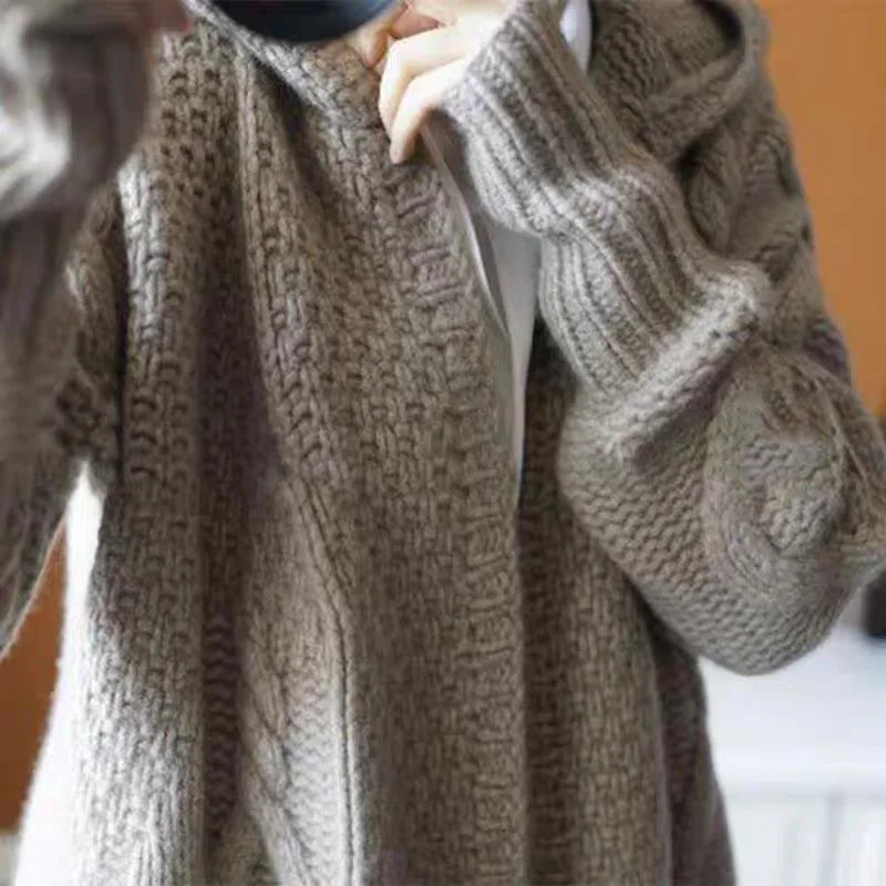 Women Sweater Midi Cardigans Autumn Winter 2023 Knitted Jackets Korean Loose Oversized Long Sleeve Casual Hooded Coats Basic New