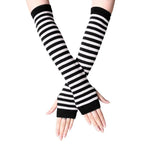 Winter Warm Long Sleeves Gloves for Man Women Fingerless Stripe Hip-Hop Knitted Elbow Mittens Elastic Outdoor Warmer Arm