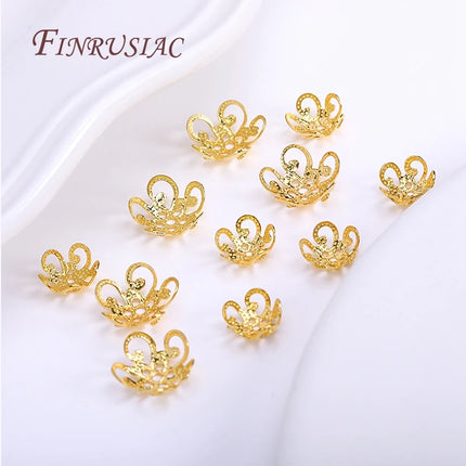 8/10MM 18K Gold Plated Brass Metal Hollow Beads Caps Flower Caps For Beads For DIY Beading Jewelry Making Supplies Wholesale