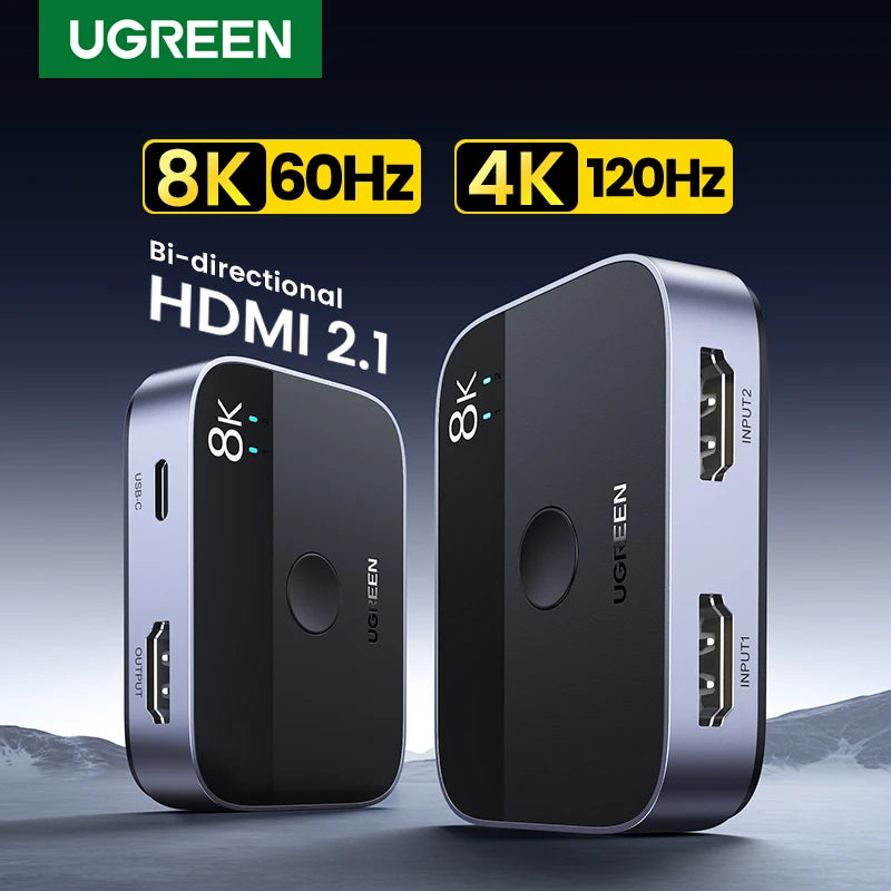 UGREEN HDMI 2.1 Splitter Switch 8K 60Hz 4K120Hz 2 in 1 out for TV Xiaomi Xbox Series X PS5 HDMI-compatible Monitor HDMI Switcher