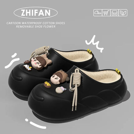 Winter Cute Cloud Cotton Slippers Women Cartoon Characters Indoor Home and Outdoor Garden  Casual Toe Wrap Non Slip Heel Shoes
