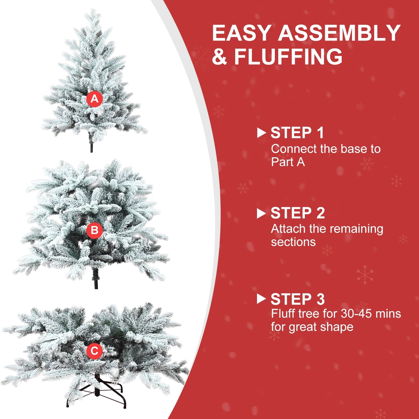 152/213cm Artificial Christmas Decoration Tree 694/1401 Branch Tips Flocked Xmas Tree Sturdy Metal Stand Auto-Spread/Close up