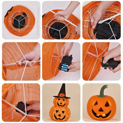 Collapsible Folding Halloween Pumpkin Lantern LED Light Easy Installation Pull Up With Decorations Quickly Installed