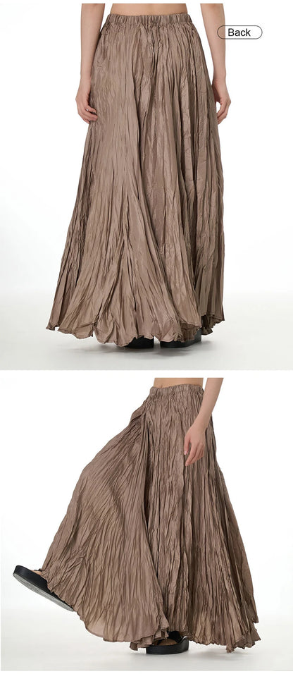 Casual Womens Solid A-Line Long Skirt Tulle High Waist Pleated Y2K Skirt Elegant Ladies Wild Dating Maxi Skirts Drop Streetwear