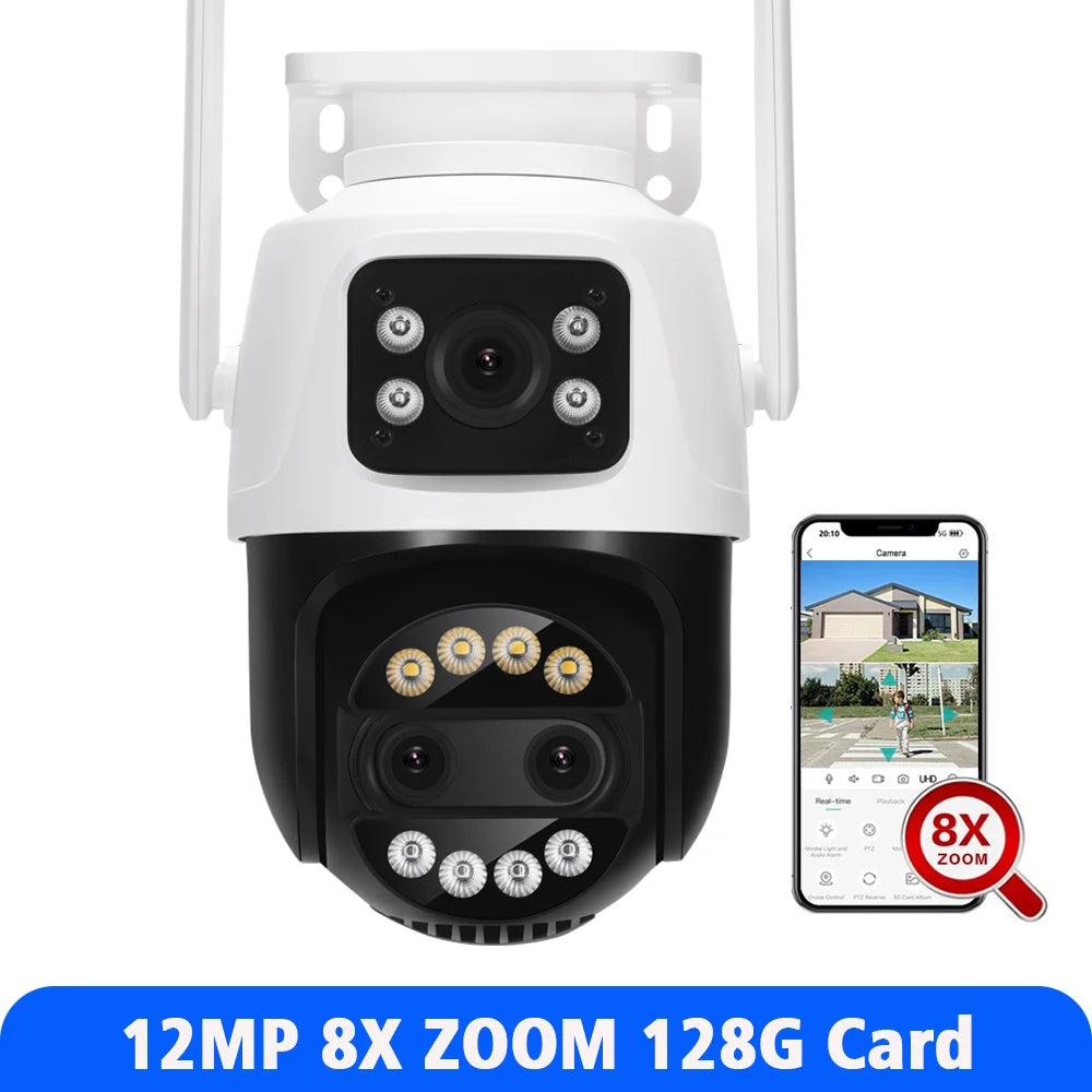 ASECAM 12MP 6K Wifi Camera 8X Zoom Dual Screen Ai Human Detect Auto Tracking CCTV Outdoor Security Surveillance Camera iCSee