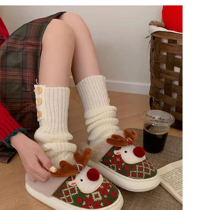 2024 New Christmas Cotton Slippers For Woman Cute Cartoon Deer Anti-slip Girls Indoor Home Floor Shoes Fashion Party Slides