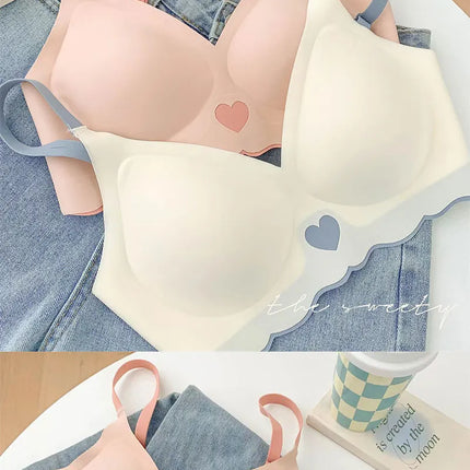 3Pcs Adjustable Beauty Back Bra Intimates Gather No Steel Ring Sports Anti-Sagging Bra French Color Contrast Seamless Underwear