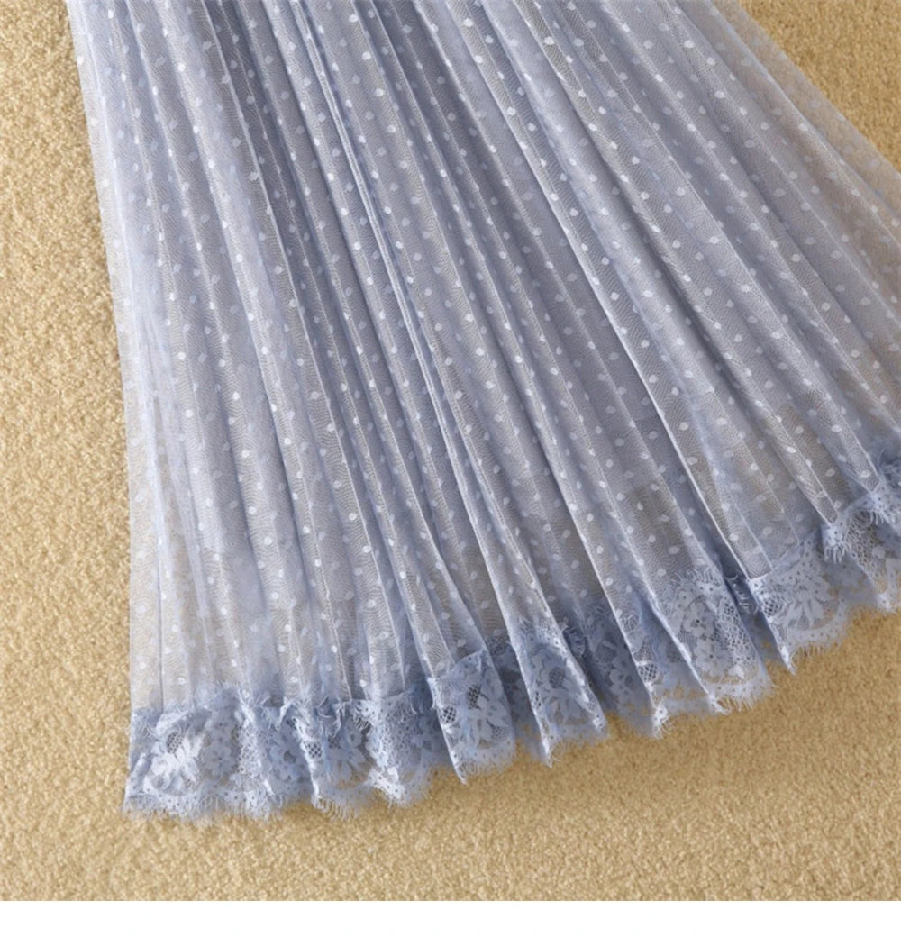 Tutu Tulle Long Maxi Skirt Women Fashion 2023 Korean Cute Pink High Waist Pleated Skirt Mesh Female Lady Aesthetic Faldas