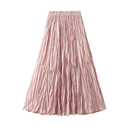 UCXQ Simple Luxury Multi Solid Colors Pleated Skirt For Women's Large Hem Folds A-line Skirts Female 2024 Spring Autumn 23A7004