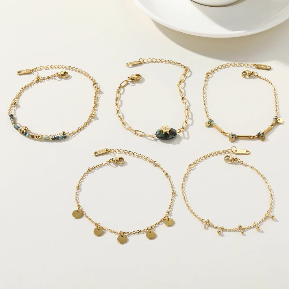YACHAN 18K Gold PVD Plated Stainless Steel Chain Bracelets for Women Charm African Turquoise Natural Stone Trendy Jewelry Gift