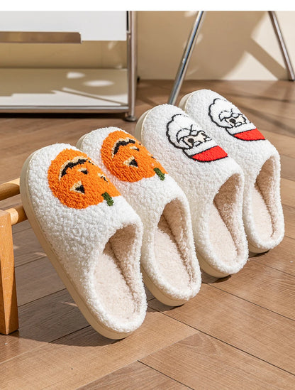 Christmas Home Warming Slippers for Women in Autumn and Winter Indoor Slip-Resistant Plush Home Shoes with Christmas Hat Unisex