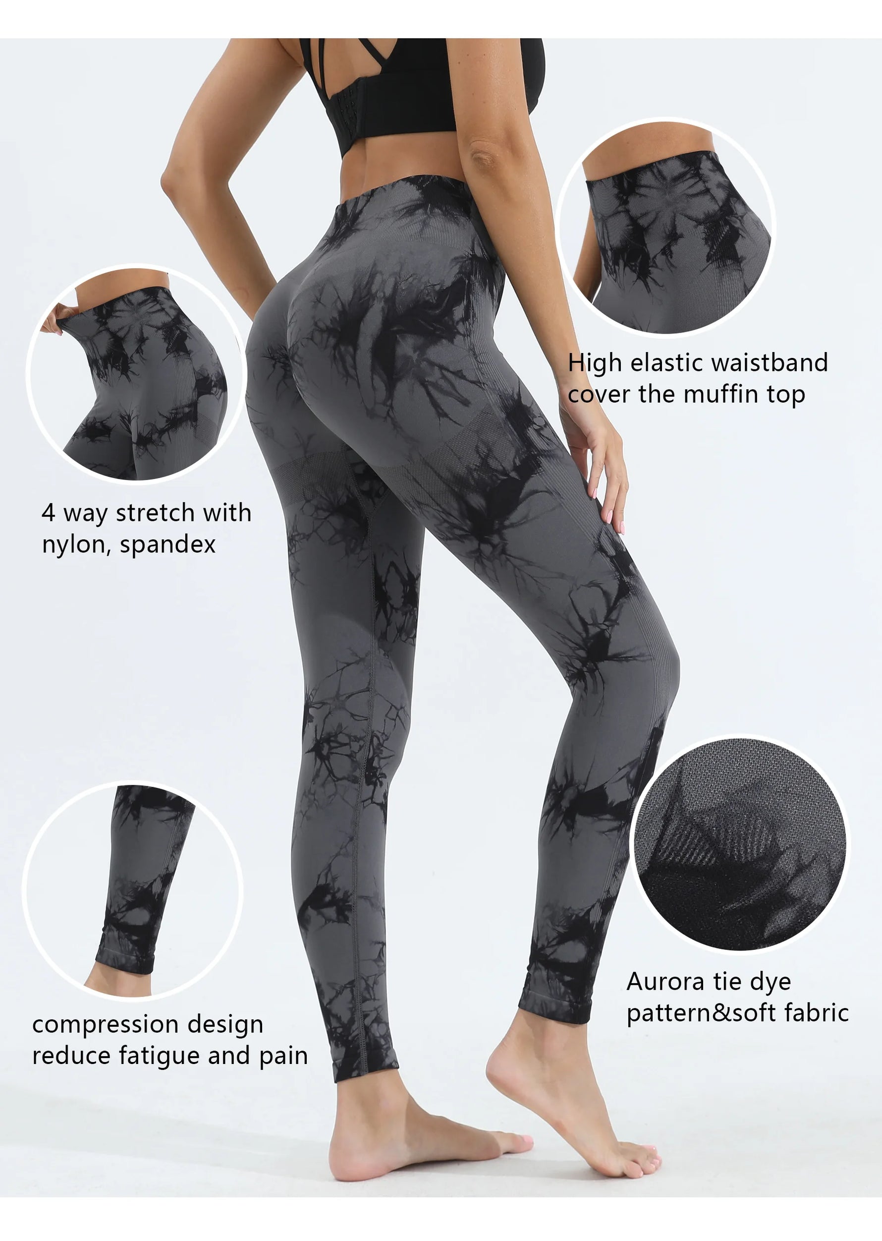 Women's Tie Dye Seamless Yoga Leggings High Waist Scrunch Butt Lifting Tights Soft&Stretchy Workout Skinny Pants