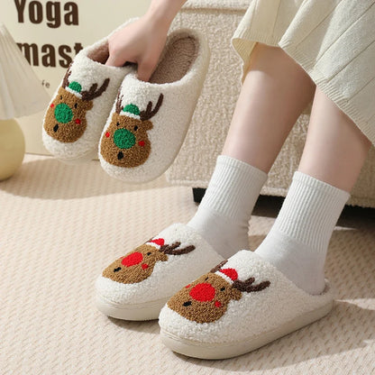Christmas Deer Slippers Indoor Warm Slipper Women Men Bedroom Slipper Women Fuzzy Fluffy Slippers for Winter for Christmas Gift