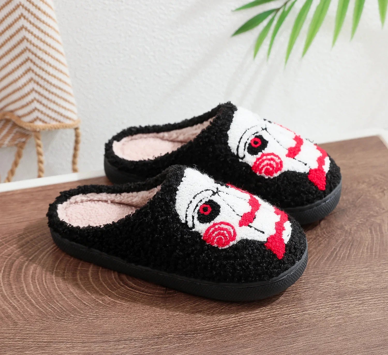Warm Plush Slippers Women's Winter Halloween Black Spider Web Home Cotten Slippers Flip Men Indoor Floor Slippers Party Gifts