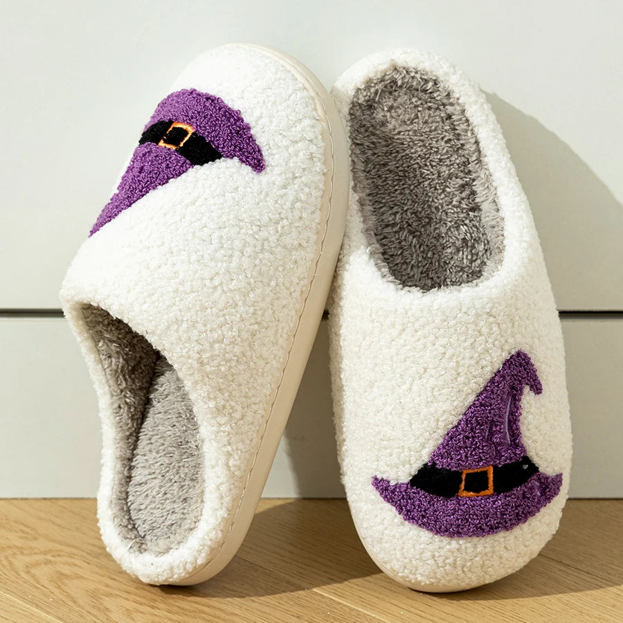 Fashion Women's Slippers Halloween Purple Elegant Witch Hat Bedroom Warm Soft Breath Sole Anti-slip Concise Party Cotton Shoes
