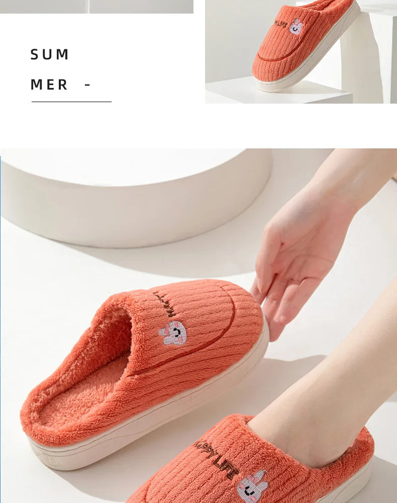 Thick Sole Home Outside Indoor Men and Women Couples Winter Household Warm Fluffy Slippers High Heels Plush Cotton Shoes Ladies