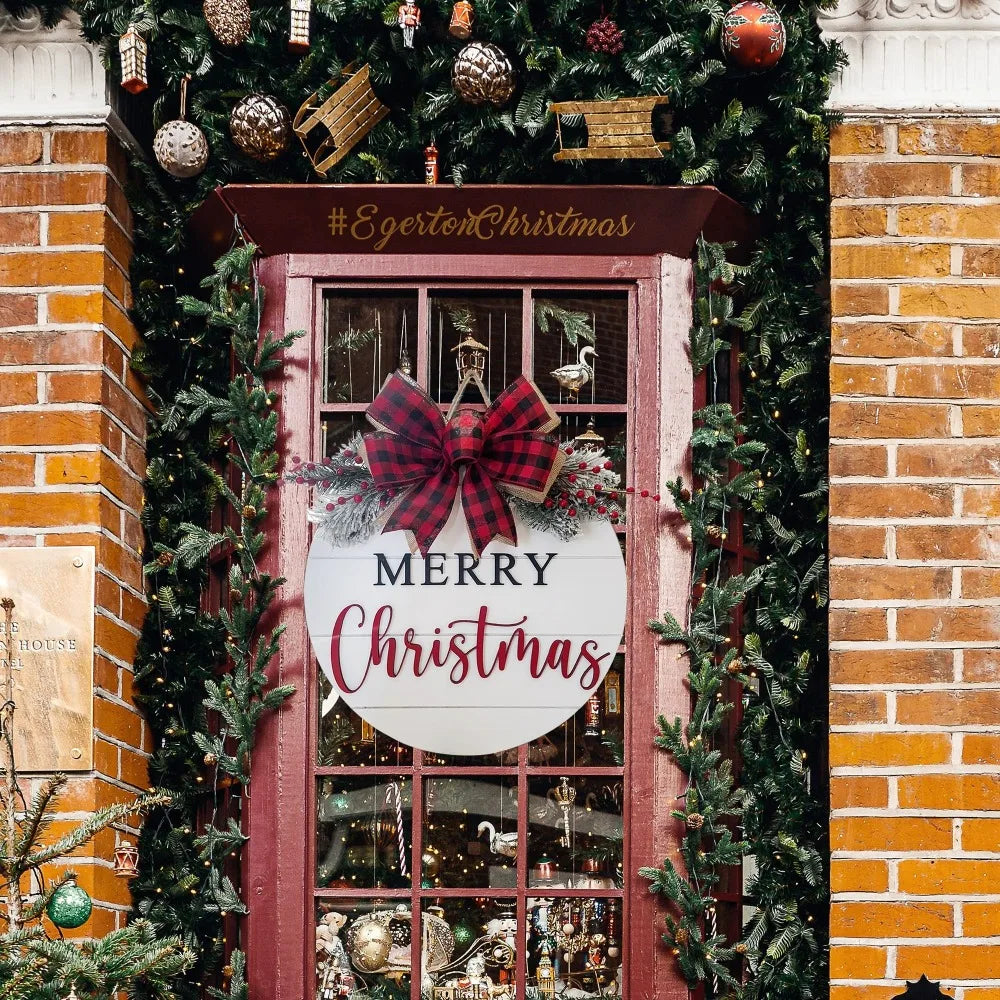 Merry Christmas Wooden Hangings Sign Christmas Wreaths Front Door Sign Festive Outdoor Home Ornament 2025 New Year Festival Prop