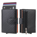 DIENQI Carbon Fiber Rfid Wallet Male Money Card Holder Pocket Mini Wallet Women Men Smart Purses Automatic Pop Up Valet Walet