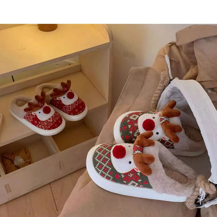 2024 New Christmas Cotton Slippers For Woman Cute Cartoon Deer Anti-slip Girls Indoor Home Floor Shoes Fashion Party Slides