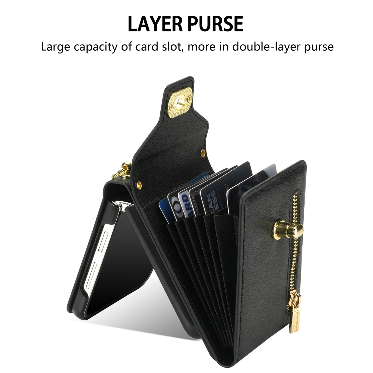 Zipper Wallet Crossbody  Phone Case for Samsung Galaxy Z Flip 6 5 4 3 Flip6 Flip5 Flip4 Flip3 5G with Card Holder Leather Cover