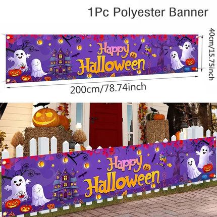 Ghost Halloween Pumpkin Banner Retro Halloween Party Signs Banner Decorations Fence Yard Porch Sign Outdoor Terror Decorations