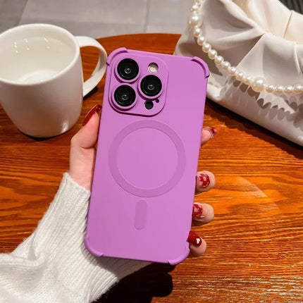 Protection 4-Corner Shockproof Soft Case for IPhone 15 13 12 14 Pro Max Plus for Magsafe Wireless Charge Lens Silicone Cover