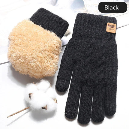Men Knitted Thick Thermal Full Finger Gloves Women Men Fashion Winter Outdoor Warm Wool Driving  Gloves Touchscreen Mittens