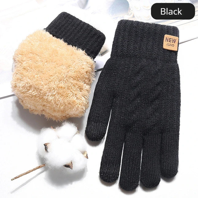 Men Knitted Thick Thermal Full Finger Gloves Women Men Fashion Winter Outdoor Warm Wool Driving  Gloves Touchscreen Mittens