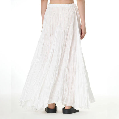 Casual Womens Solid A-Line Long Skirt Tulle High Waist Pleated Y2K Skirt Elegant Ladies Wild Dating Maxi Skirts Drop Streetwear