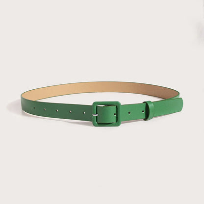 Women's Belt PU Leather Clothing Belt Fashion Square Buckle Belt Casual Pants Accessory White Beige Green