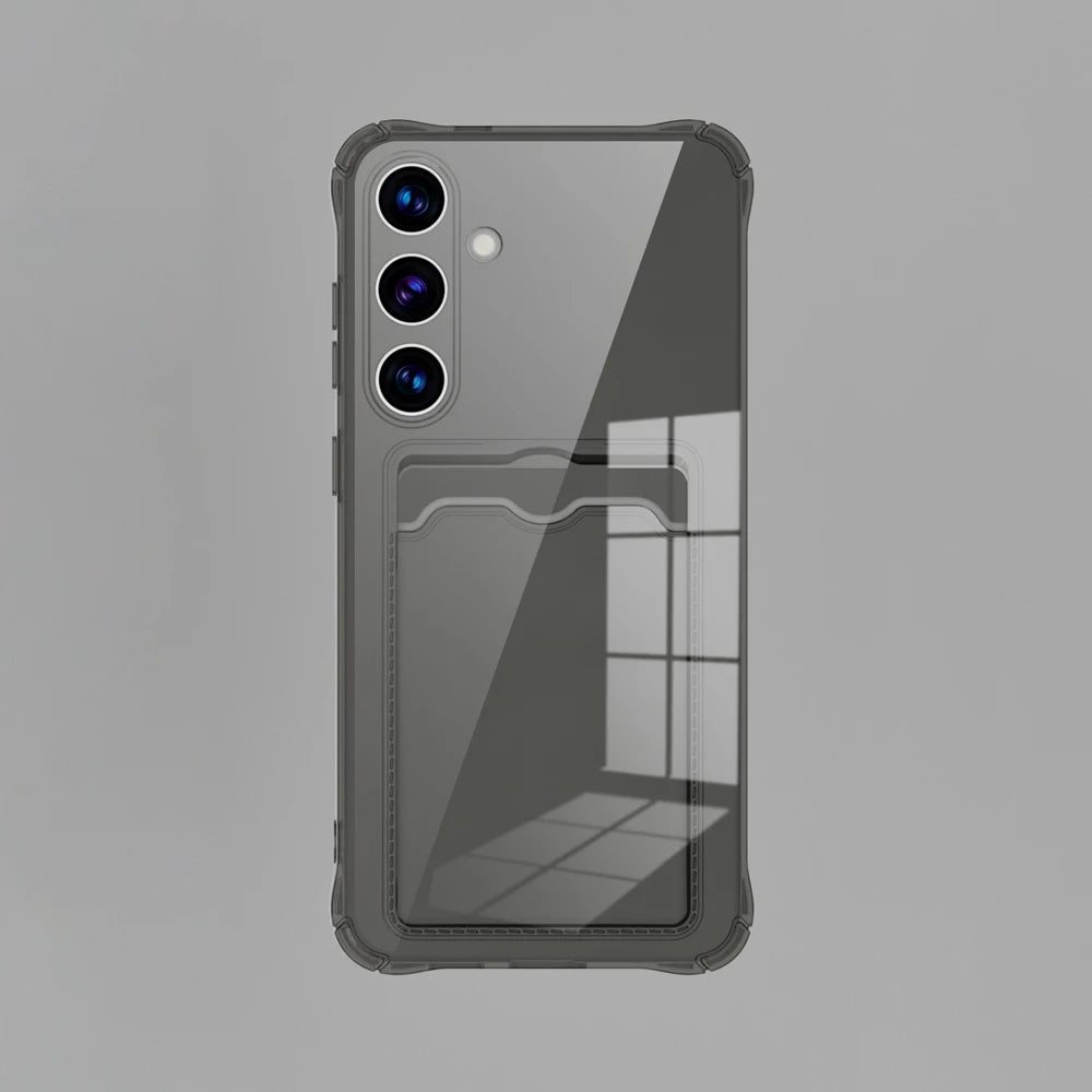 Transparent Card Slot Silicone Case For Samsung Galaxy S25 S24 S23 S22 S21 Plus Note 20 Ultra S20 FE Protection Cover