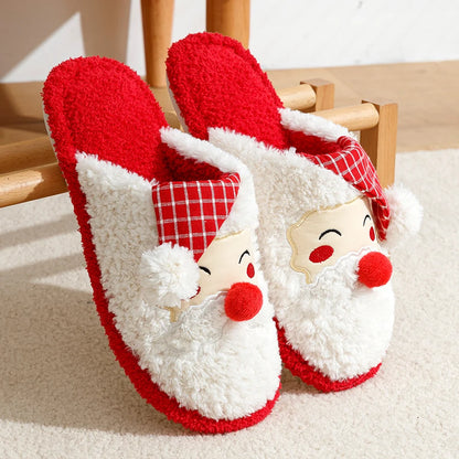 Winter Christmas Cute Santa Claus Women's Slippers Indoor Warm Soft Sole Bedroom Leisure Fluffy Plush Homeshoes for Gift