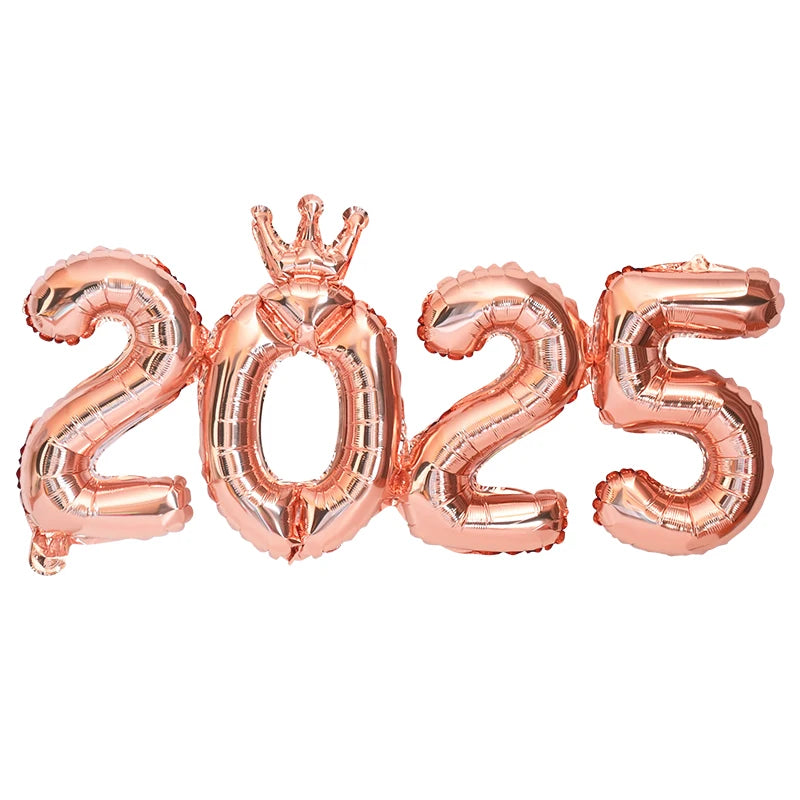 2025 Crown Number Foil Balloons Happy New Year Eve Party Decoration Photo Booth Props Supplies Christmas Home Decor Navidad 2024
