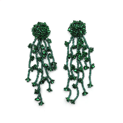 INS Japan and South Korea's popular floral tassels, silver needles, long rice bead earrings, earrings, accessories, commuting tr