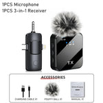 3in1 Microphone for iPhone/Android, Wireless, 328ft Transmission, Mini Microphone for Record Interview