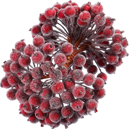 80/20Pcs Artificial Holly Berries Mini Simulation Cherry Stamen Berry Frosted Double Head Fake Berries For Christmas Party Decor