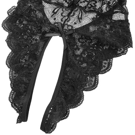Sexy Crotchless Blue Lingerie Women Lace Hollow Bodysuit Erotic Pajamas Teddy Babydoll Dress Deep V Open Bra Porn Underwear Set