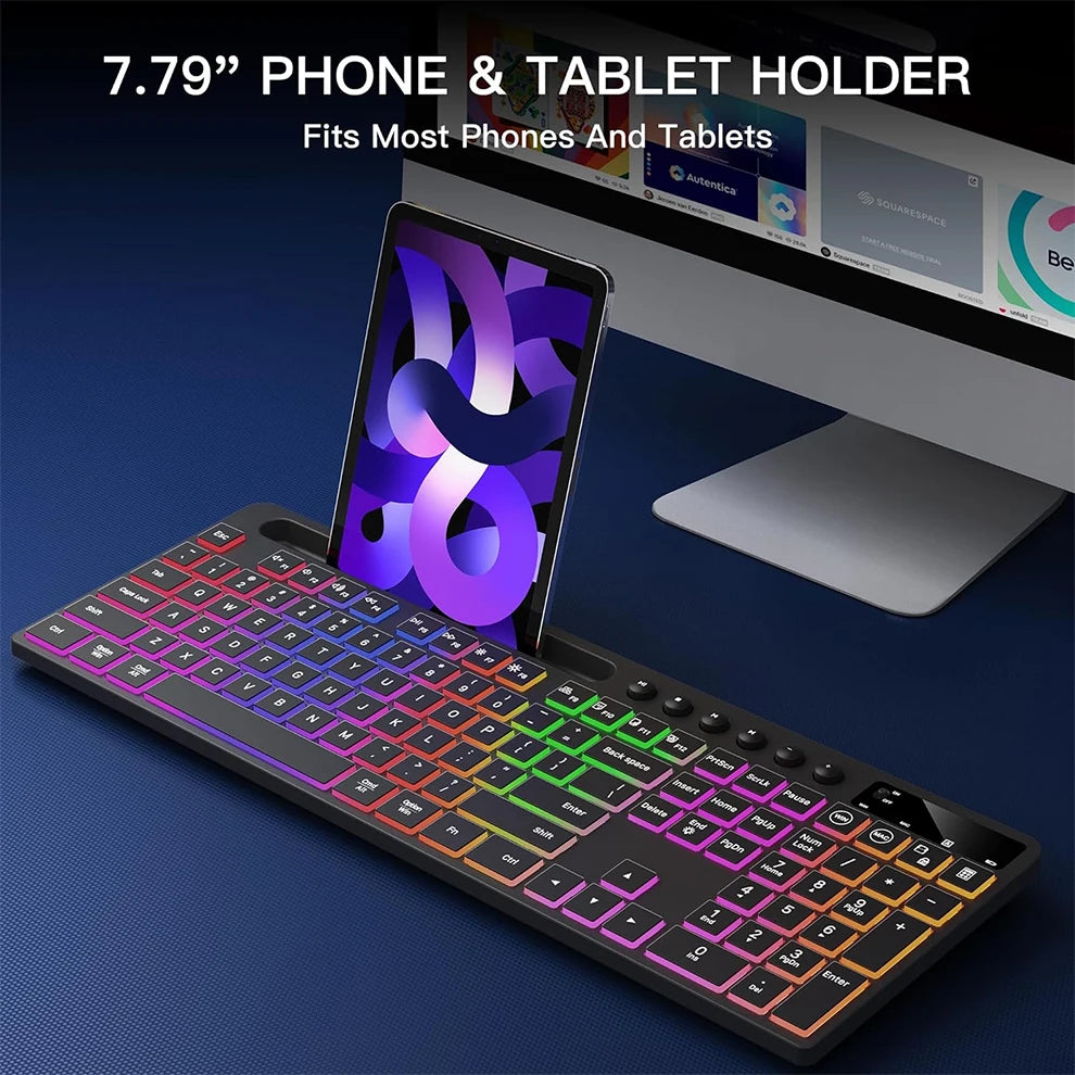 Wireless Keyboard and Mouse Combo with Backlit Full Size Ergonomic Keyboard with Phone Tablet Holder 2.4G Mouse for PC Laptop