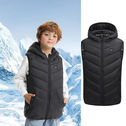 Kids Heated Jacket for winter 10-zone heating vest with hood Lightweight child usb Electric Heated Vest Body Warmer for winter