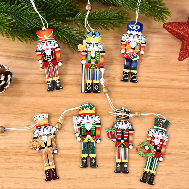 Christmas Nutcracker Soldier Wooden Pendant Xmas Tree Hanging Ornaments 2024 Navidad Decoration for Home 2025 New Year Gifts