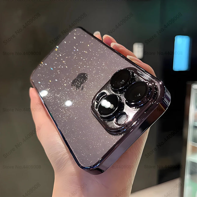 Luxury Clear Electroplated Glitter Cases For iPhone 12 13 14 15 Pro Max 15 Plus Plating Transparent Case Shockproof Hard Cover