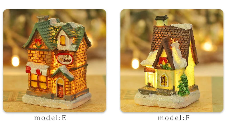 1~6pcs LED Night Light Christmas Ornaments 2024 Luminous Castle Snow House Sculpture Xmas Decoration for Home New Year Navidad