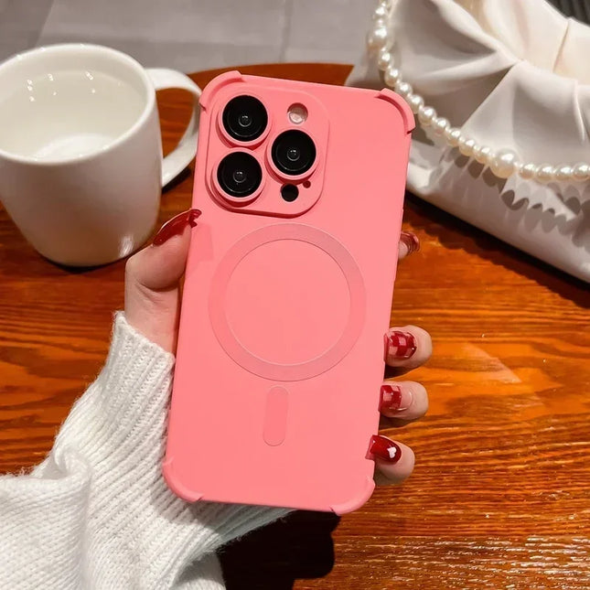 Protection 4-Corner Shockproof Soft Case for IPhone 15 13 12 14 Pro Max Plus for Magsafe Wireless Charge Lens Silicone Cover