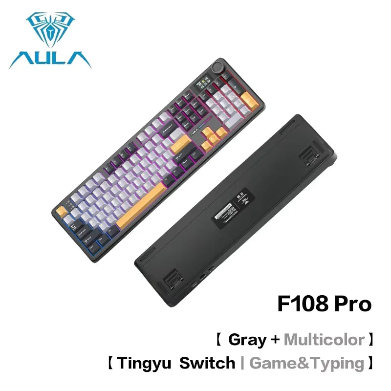 AULA F108Pro/F108 Wireless Bluetooth tri-mode connection, multi-functional display, Gasket structure, RGB lighting effects